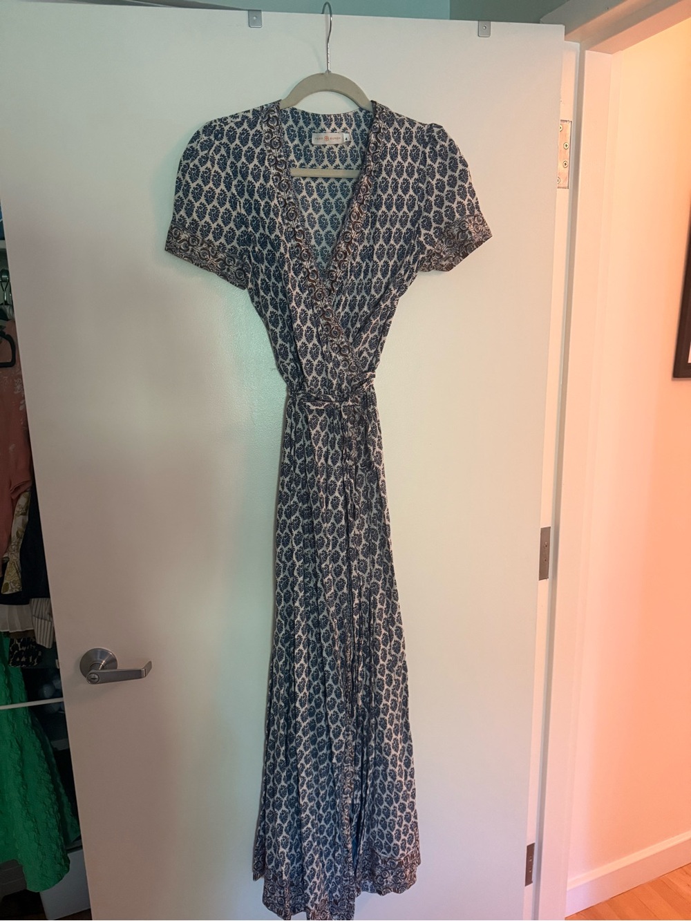 Tory Burch - vintage - Blue brown block print Wrap Maxi Dress - Women - 4